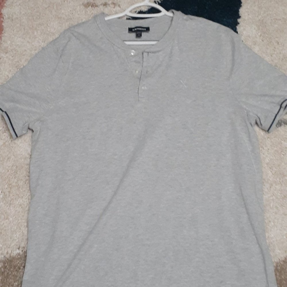 Express Men's Grey Collared Henley XL
